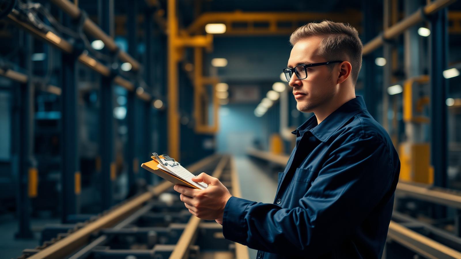 Ingeniero de control de calidad inspeccionando procesos industriales durante una implementación ISO 9001